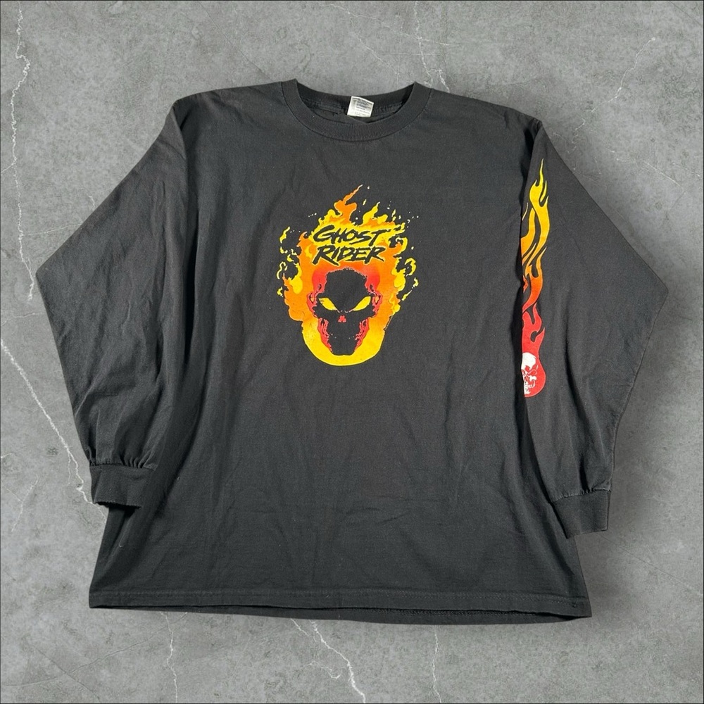 Vintage Ghost Rider Shirt Mens Large Black Flames Long Sleeve Marvel Comics Rare